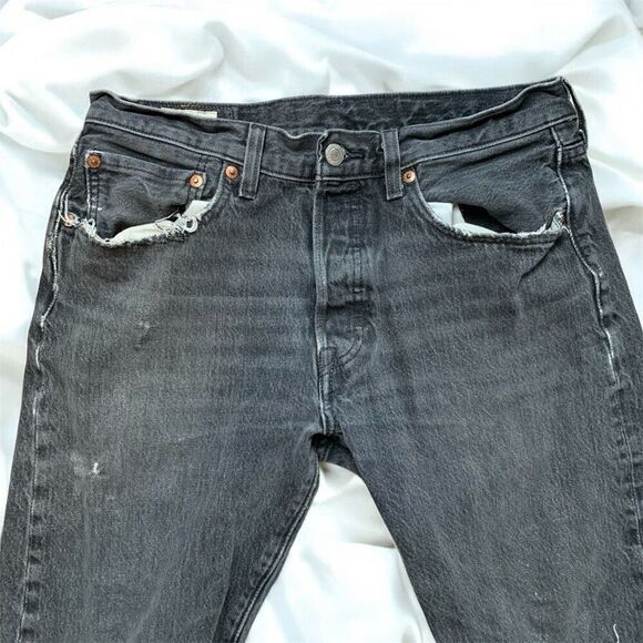Levi’s 501 Straight Leg Distressed Denim Jeans 31x30 Grey Distressed - Picture 2 of 8